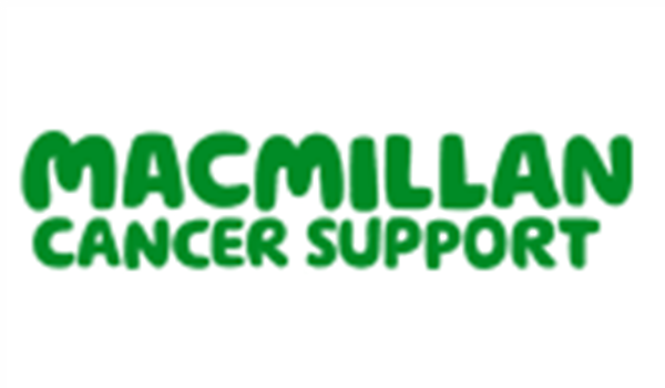 Green words Macmillan Cancer Support on white background